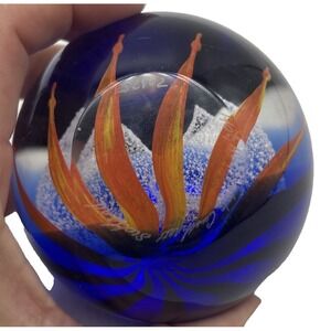 Caithness Scotland Glass Paperweight Hot Hot Hot Hearts Reflection Blue Orange
